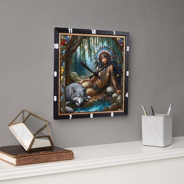 Horloge Carrée Sérénité indigène : Pins étoilés Soir Breeze (Bureau)