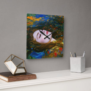 Horloge Carrée "Sérénité pétale" - Femmes dans l'eau