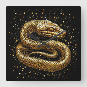 Horloge Carrée Serpent doré