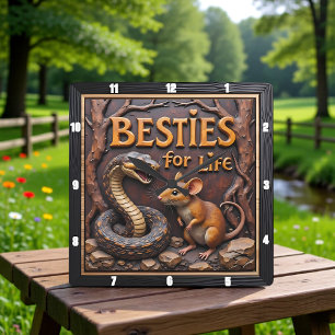 Horloge Carrée Serpent Rat Amis Improbables