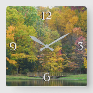Horloge Carrée Seven Springs Fall Bridge II Autumn Paysage