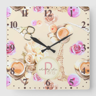 Horloge Carrée Shabby Chic dans Paris Vintage
