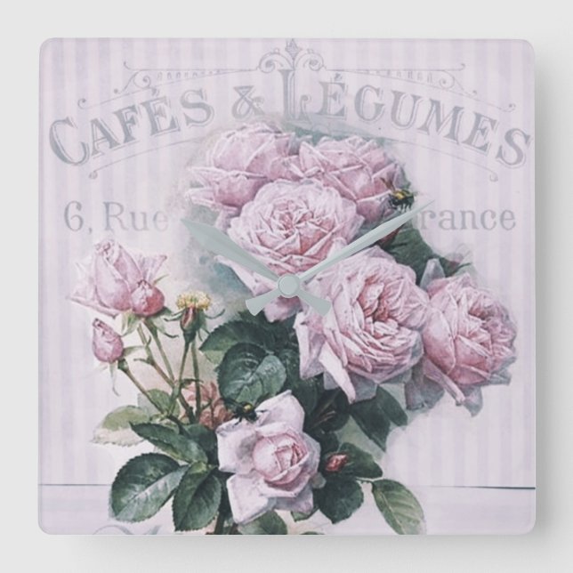 Horloge Carrée shabby chic, découpage, victorien, français chic,  (Recto)