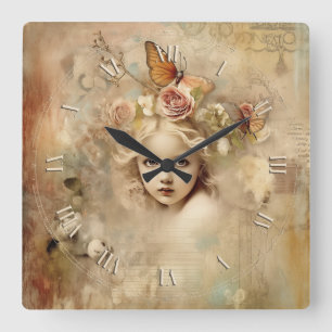 Horloge Carrée shabby chic fille vintage