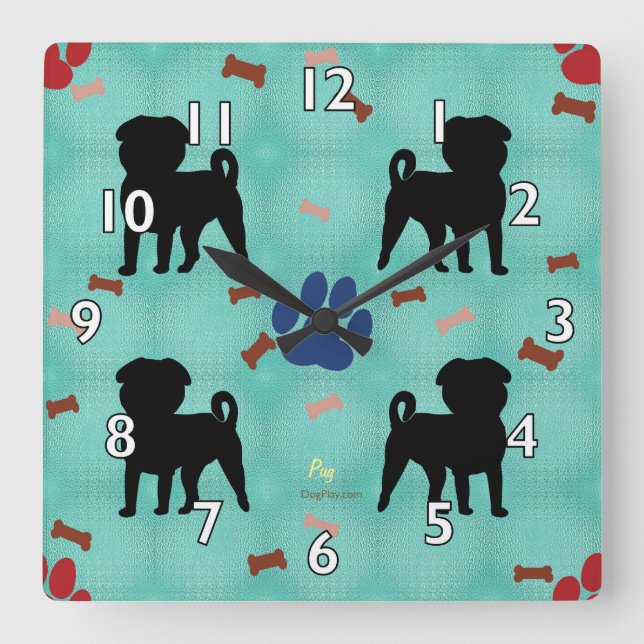 Horloge Carrée Shadow pug (Recto)