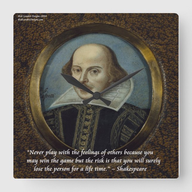Horloge Carrée Shakespeare & Sentiments célèbres Citation mural H (Recto)