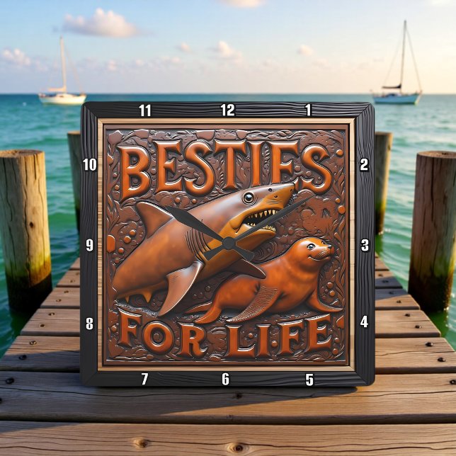 Horloge Carrée Shark Seal Unlikely Marine (Créateur téléchargé)