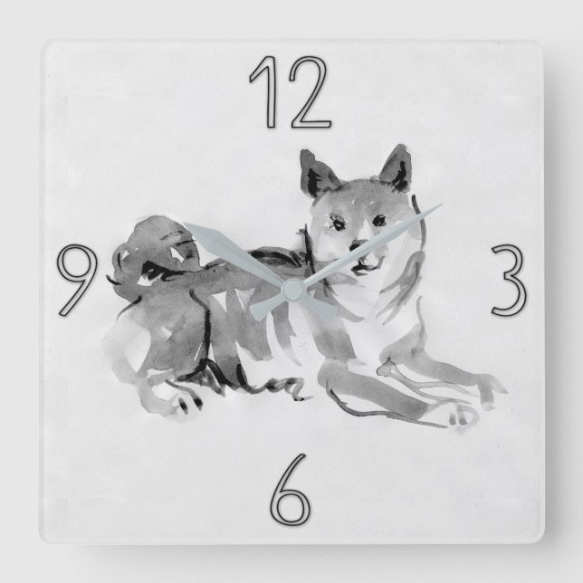 Horloge Carrée Shiba Inu Peinture originale Chien Année Anniversa (Recto)