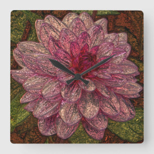 Horloge Carrée Shiny metallizer pink flower wall clock