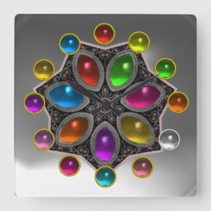 Horloge Carrée SHINY STAR WITH COLORFUL GEMSTONES Grey White