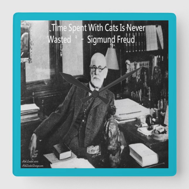 Horloge Carrée Sigmund Freud & Famous Cat Quote Wall Clock (Recto)