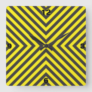 Horloge Carrée Signal croisé d'attention noir et jaune