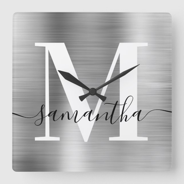 Horloge Carrée Signature moderne Monogram Silver Foil (Recto)