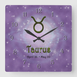 Horloge Carrée Signe astrologique du zodiaque de couleur Pick Tau