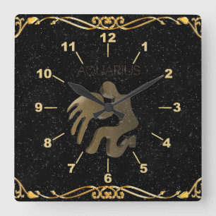 Horloge Carrée Signe d'or d'Aquarius