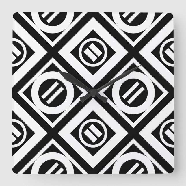 Horloge Carrée SIGNE ÉGAL BLANC Motif géométrique en noir (Recto)