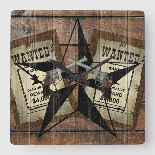 Horloge Carrée SIGNE Recherché Rustique Texas Star Western Double (Recto)