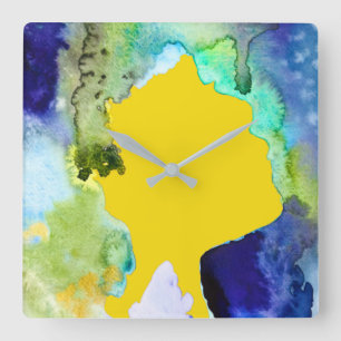 Horloge Carrée Silhouette art abstract watercolor