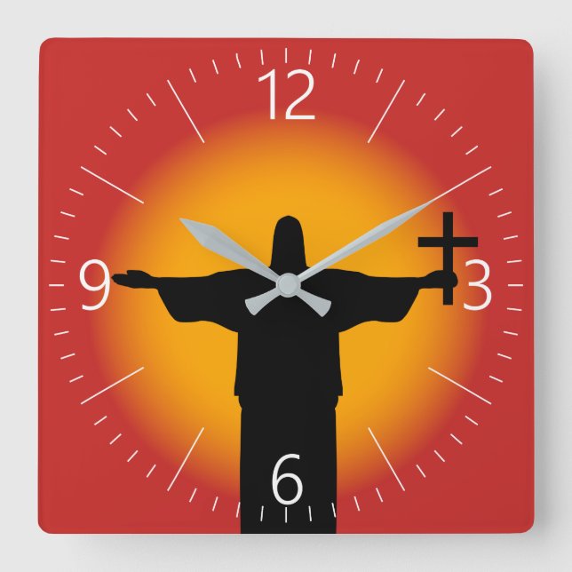 Horloge Carrée Silhouette avec croix (Recto)