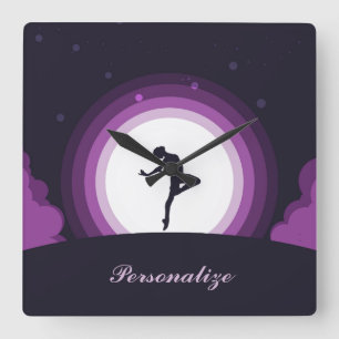 Horloge Carrée Silhouette Ballet Dancer Surreal Moon Personnalise