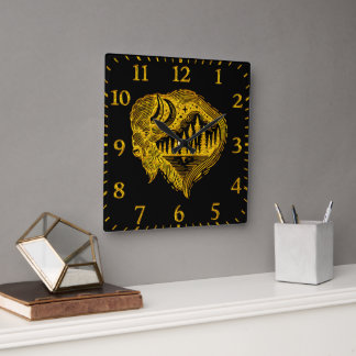 Horloge Carrée Silhouette Buffalo Avec Design Montagne