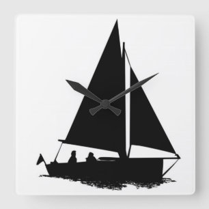 Horloge Carrée Silhouette de bateau noir