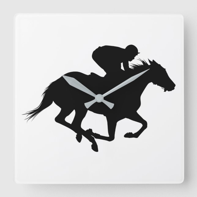 Horloge Carrée Silhouette de cheval de course (Recto)