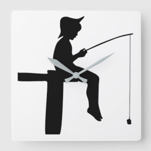 Horloge Carrée Silhouette de Fishing