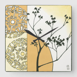 Horloge Carrée Silhouette de l'arbre écarse par Megan Meagher