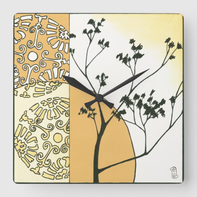 Horloge Carrée Silhouette de l'arbre écarse par Megan Meagher (Recto)