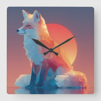 Horloge Carrée Silhouette de loup géométrique | Faune polygonale 