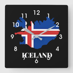 Horloge Carrée Silhouette d'Islande, drapeau,