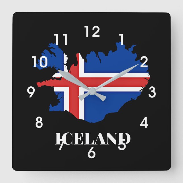 Horloge Carrée Silhouette d'Islande, drapeau, (Recto)