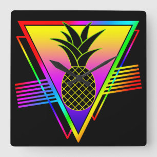 Horloge Carrée Silhouette Rétro Moderne Ananas Fruit D'été