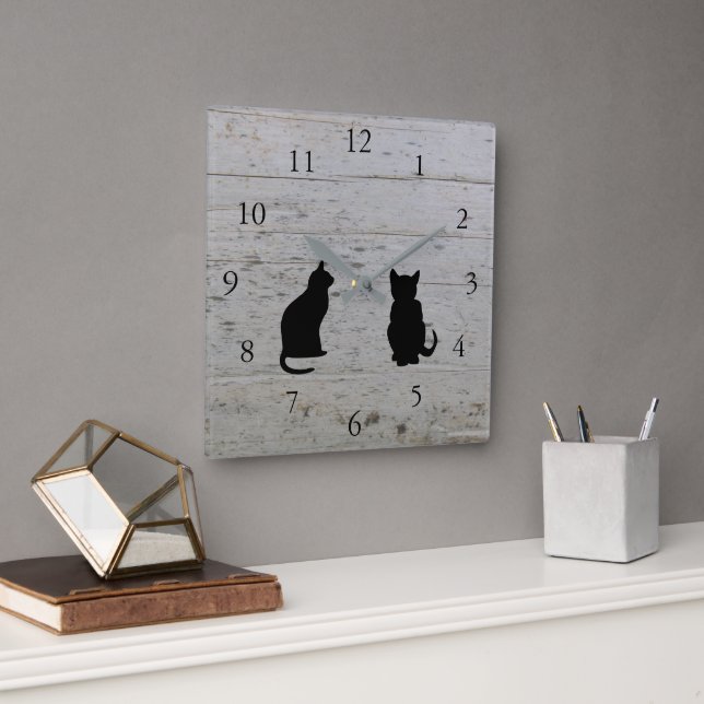 Horloge Carrée Silhouettes de chats modernes animaux de compagnie (Bureau)