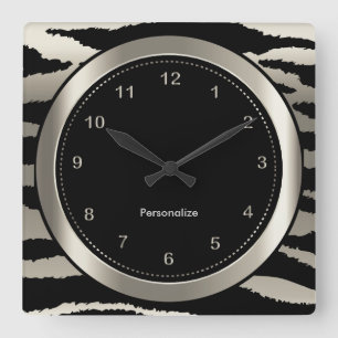 Horloge Carrée Silver and Black Zebra Stripe Print