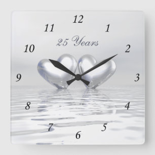 Horloge Carrée Silver Anniversary Hearts