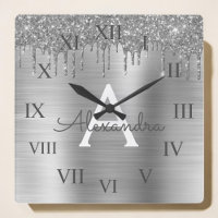 Silver Glitter Brushed metal Monogram