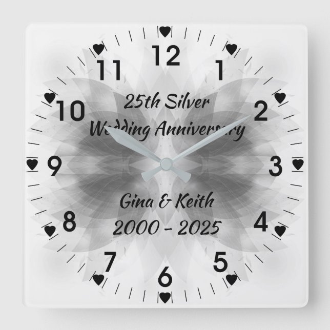 Horloge Carrée Silver Lotus 25th Silver Wedding Anniversary (Recto)
