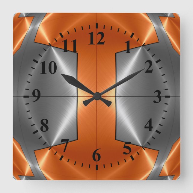 Horloge Carrée Silver Orange Stainless Steel Metal (Recto)