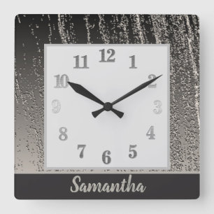 Horloge Carrée Silver Streaks Metallic Stripe Motif moderne