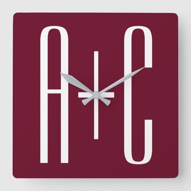 Horloge Carrée Simple Couples | White & Burgundy (Recto)