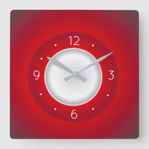 Horloge Carrée Simplistic Red and White > Square Kitchen Clocks