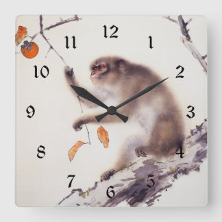 Horloge Carrée Singe dans un arbre persimmon