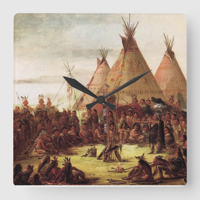 Horloge Carrée Sioux War Council George Catlin Circa 1850 (Recto)