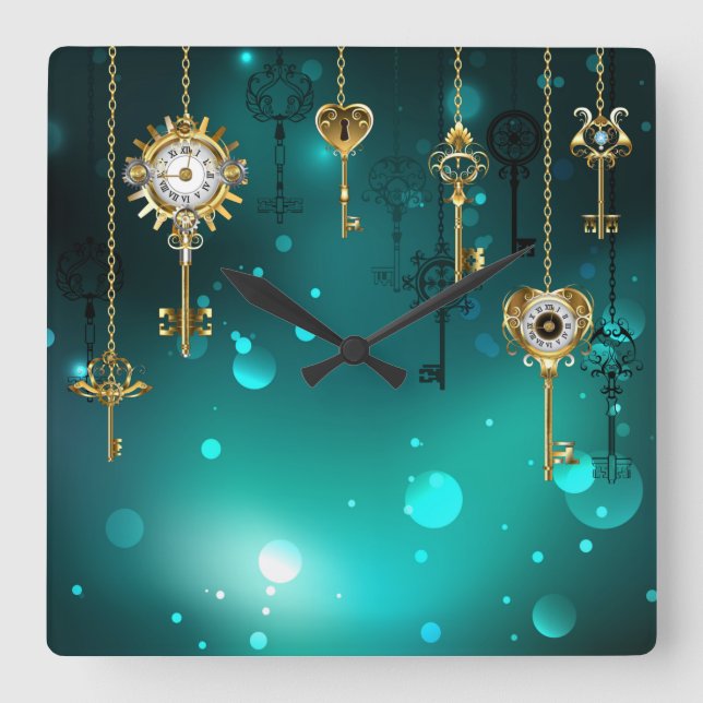 Horloge Carrée Skeleton Keys on Green Background (Recto)