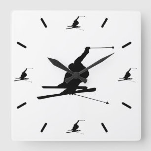 Horloge Carrée Ski de neige en descente Silhouette Couleur person