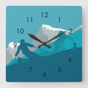 Horloge Carrée Ski En Montagne - Skieurs