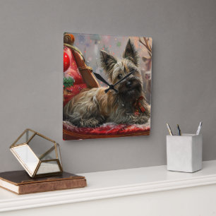 Horloge Carrée Skye Terrier Chien Festif de Noël