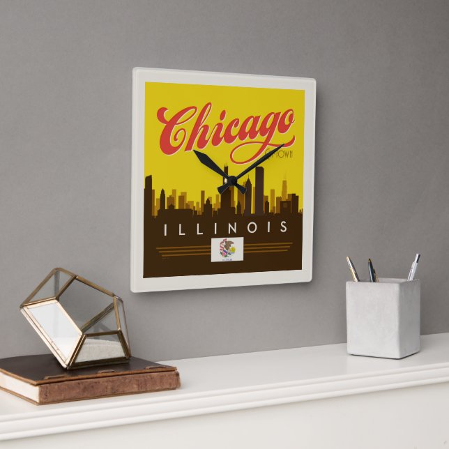 Horloge Carrée Skyline de l'Illinois (Bureau)